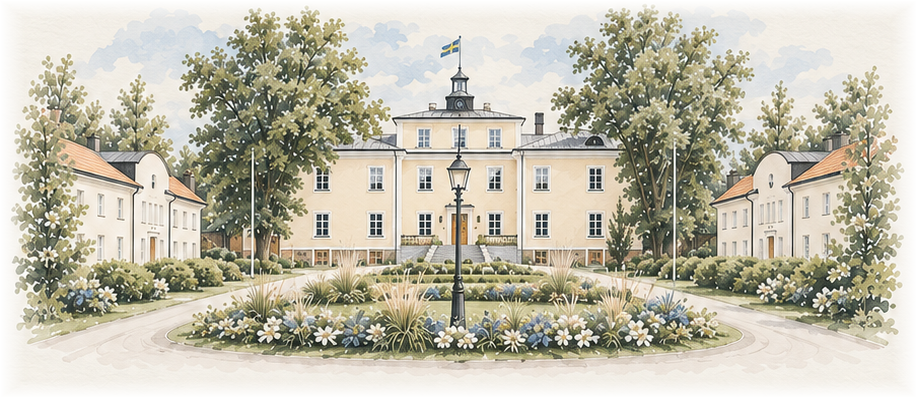 Akvarell av Haga Slott från vår bröllopsinbjudan